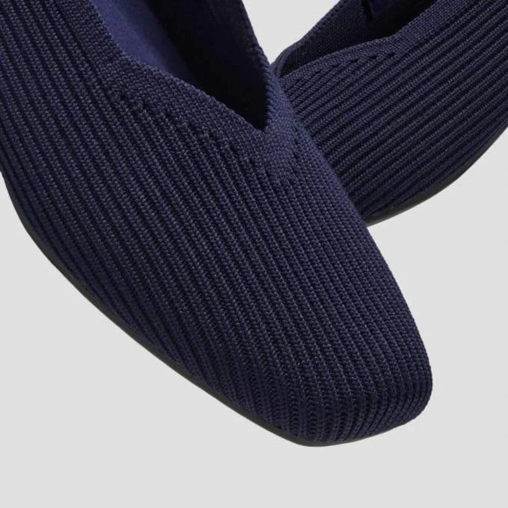Vivaia Margot Mary Jane Flats Navy Blue Ribbed Knit Square Toe Sustainable 39.5 - Picture 6 of 13
